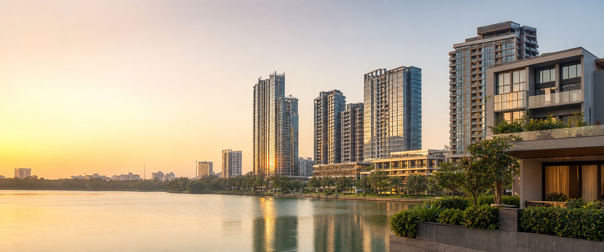Modern waterfront skyline and luxury property in Dhaka